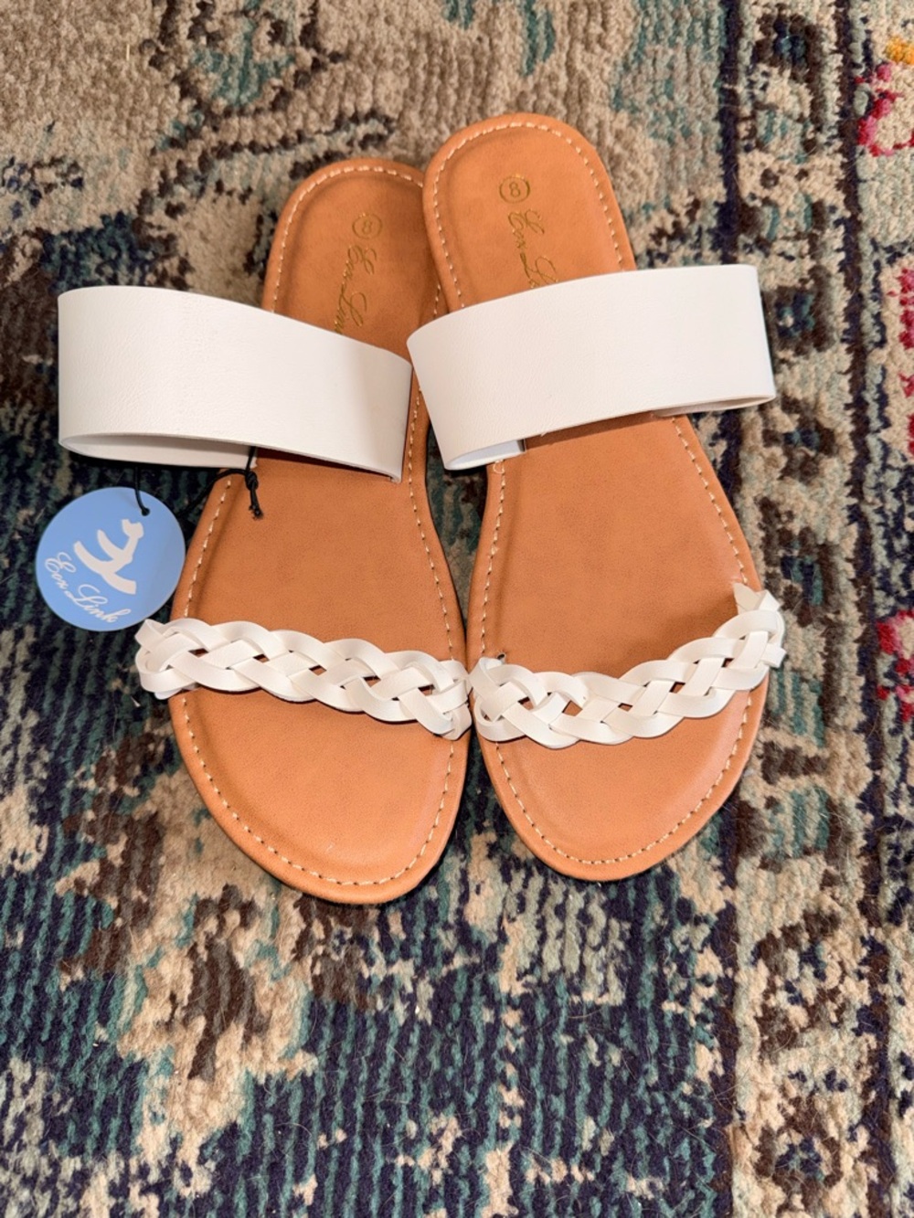White Braided Strap Slide Sandals